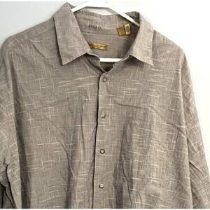 Donna Karan Signature Shirt Mens 2XL Beige Button Up Pocket 100% Cotton Casual‎